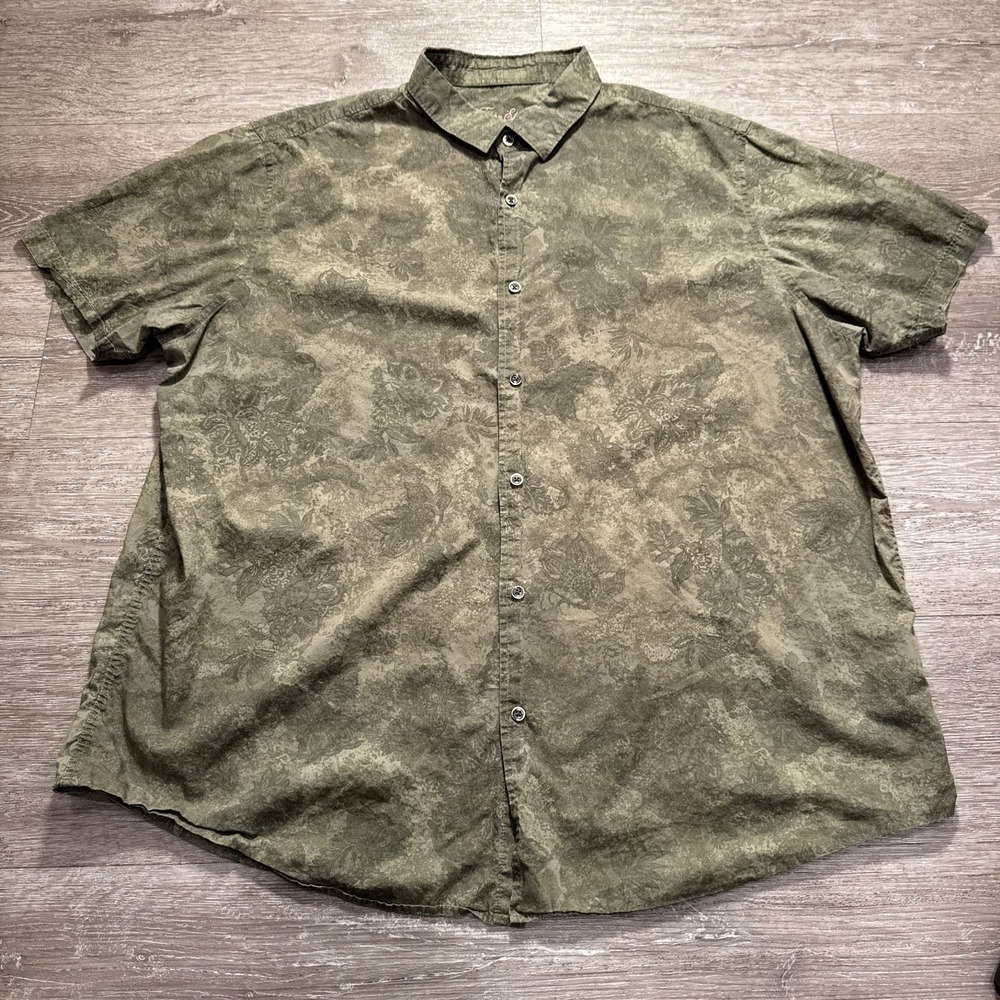 Tasso Elba Shirt Mens 3XL Green Floral Geometric Abstract Short Sleeve Button Up